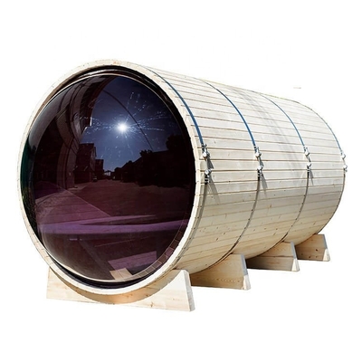 Gaya Rustic Bropools Outdoor Wood Barrel Sauna Dengan Panel Kontrol Komputer