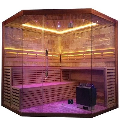 Hemlock Kanada Murni / Red Cedar Corner Ruang Uap Sauna 6KW 220V Dengan Ruang Garam Batu