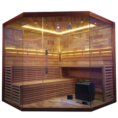 Hemlock Kanada Murni / Red Cedar Corner Ruang Uap Sauna 6KW 220V Dengan Ruang Garam Batu