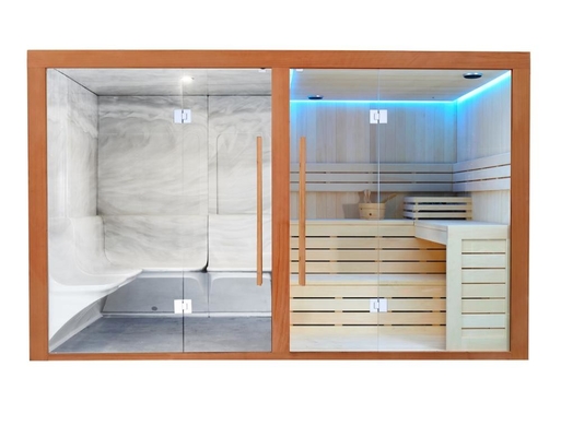 Ukuran Besar CE Steam Dry Sauna Kombinasi Rumah Keluarga 4 Orang Cedar Sauna