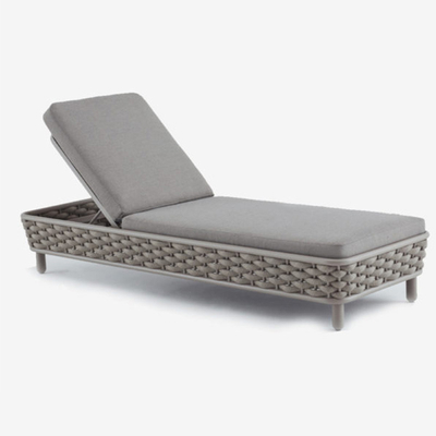 Outdoor Furniture Pool Sun Rope Woven Chaise Lounge Chair Khaki Untuk Kolam Teras Taman