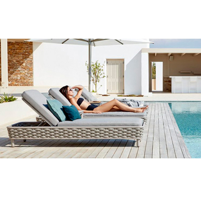 Outdoor Furniture Pool Sun Rope Woven Chaise Lounge Chair Khaki Untuk Kolam Teras Taman