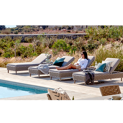 Outdoor Furniture Pool Sun Rope Woven Chaise Lounge Chair Khaki Untuk Kolam Teras Taman