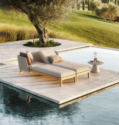Sofa Taman Kursi Berjemur Kolam Renang Kayu Solid Outdoor Jati Kursi Pantai