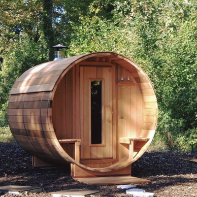 Ruang Sauna Barel Bulat Uap Luar Ruangan 6 Orang Rumah Sauna Cedar Barrel Merah Untuk Keluarga