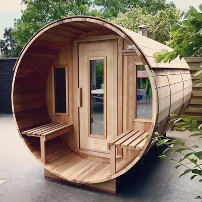 Ruang Sauna Barel Bulat Uap Luar Ruangan 6 Orang Rumah Sauna Cedar Barrel Merah Untuk Keluarga
