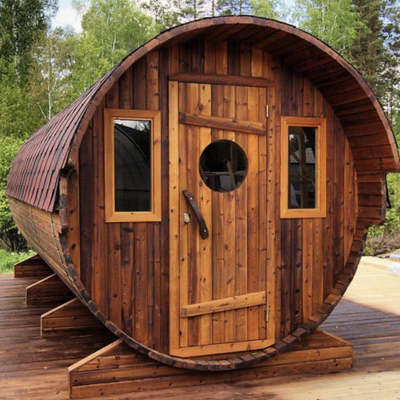 Ruang Sauna Barel Bulat Uap Luar Ruangan 6 Orang Rumah Sauna Cedar Barrel Merah Untuk Keluarga