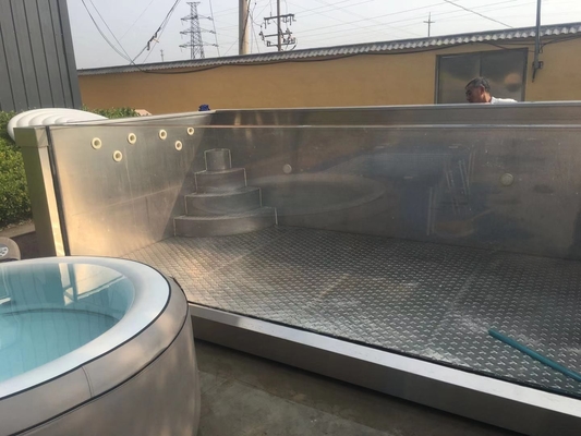 Kolam Renang Struktur Stainless Steel 316 Luar Ruangan Dengan Dinding Kaca Akrilik Bingkai Logam Seluler Pool