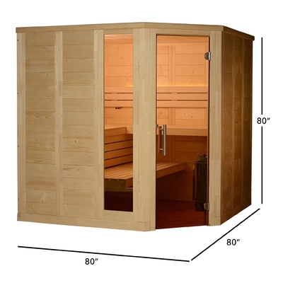 Ruang Sauna Uap Tradisional 8kw Indoor Solid Nordic Spruce SS engsel