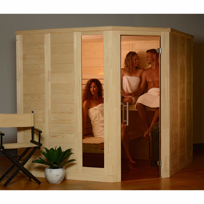 Ruang Sauna Uap Tradisional 8kw Indoor Solid Nordic Spruce SS engsel
