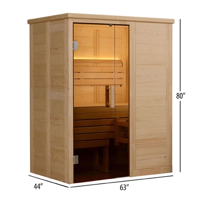 2 Orang Kayu Sauna Dalam Ruangan Solid Nordic Spruce Steam 6kw